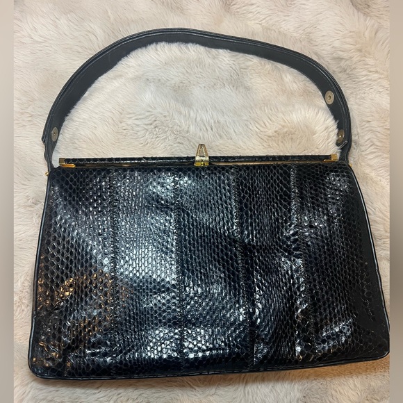 Vintage CORET Snakeskin Panel Leather Handbag | Made in Canada 🐍 - Picture 2 of 10